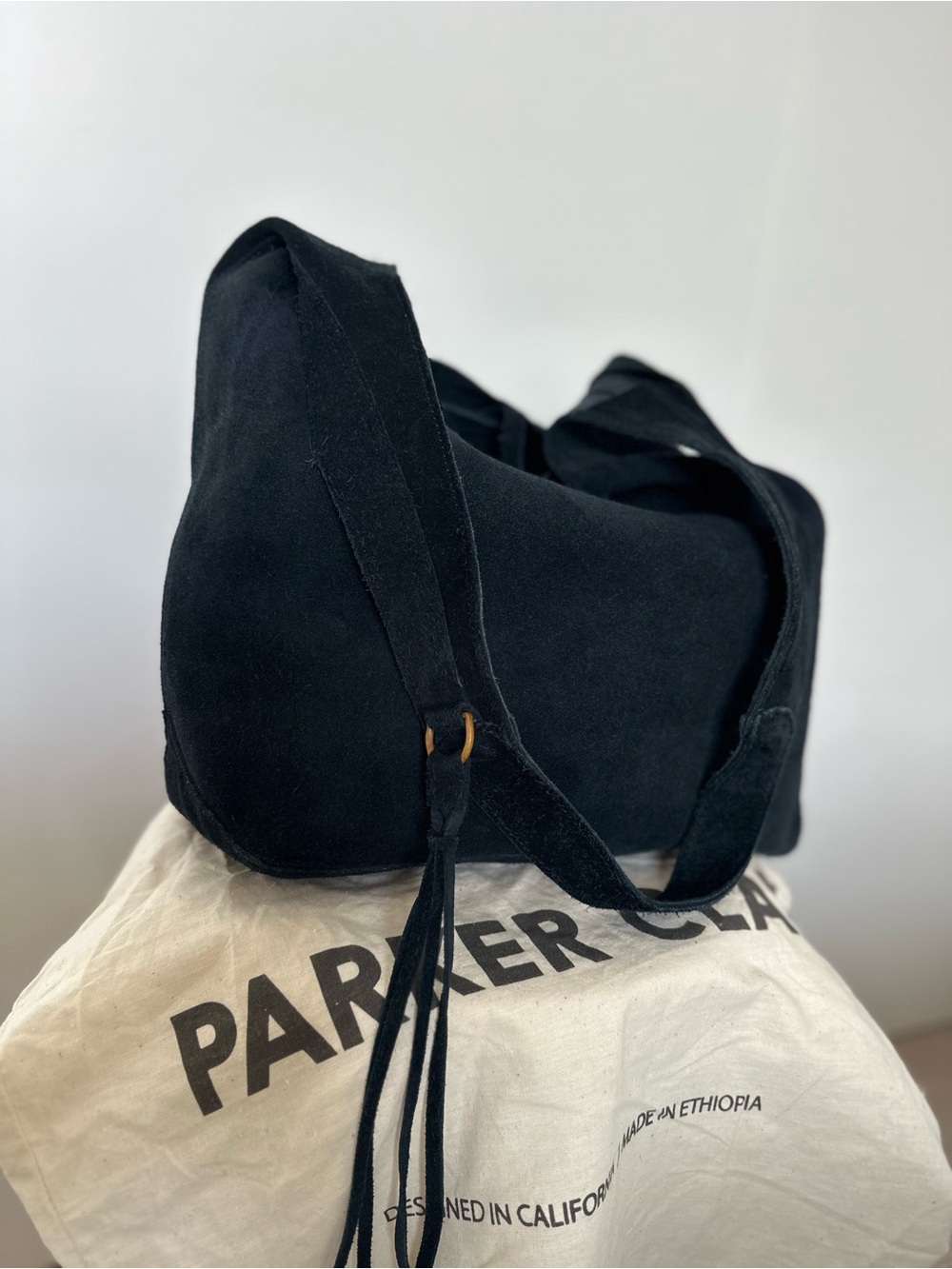 Parker Black “Mimi Shoulder Bag” in Navy Blue Suede